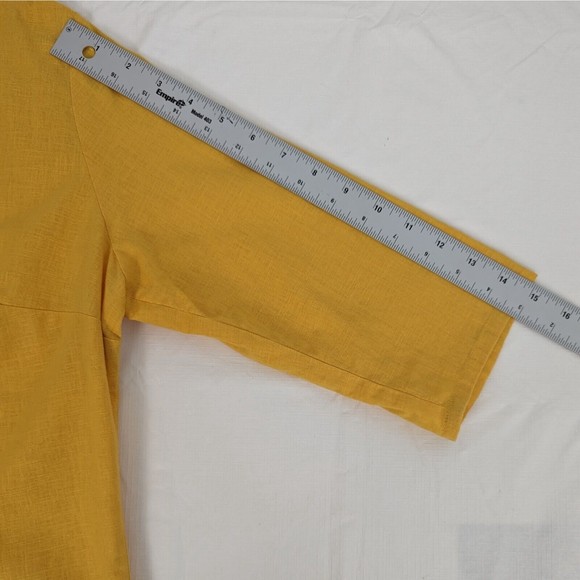 Abito Collezioni Womens Size US 10 Mexico 34 Yellow 100% Linen 3/4 Sleeve Shirt - Picture 11 of 12